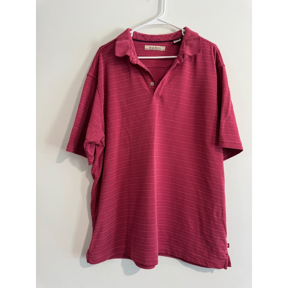 Tommy Bahama Ribbed Polo Shirt Mens XL Raspberry Pink Modal Blend Short Sleeve